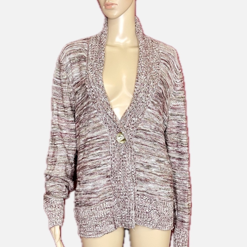 Marled V-Neck Large Button Collared Cardigan Size XL
